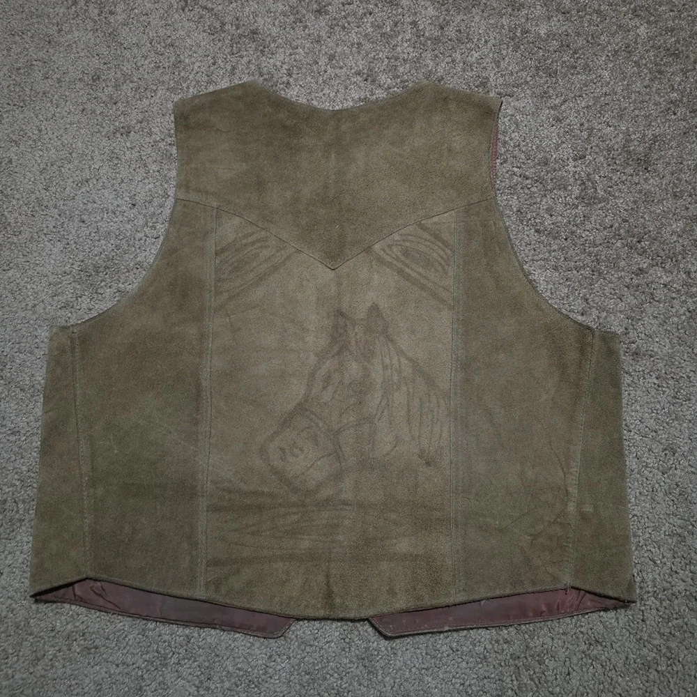 The‎ Leather Shop Sears Suede Western Vest Horse & Horseshoe Embossed Mens XL
